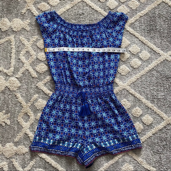 Justice Blue Geometric Print Short Sleeve Romper - Picture 8 of 8